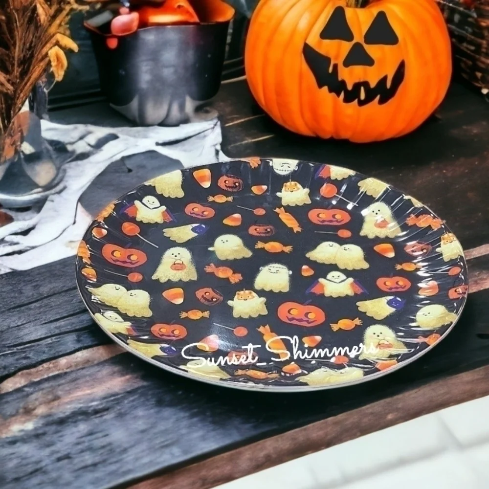 8PC Cupcakes & Cashmere Halloween GHOST Jack Pumpkin Melamine Dinner Plate SET